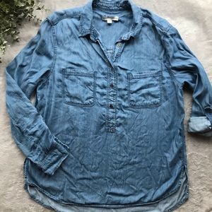 Go-to Chambray Half Button Up Shirt